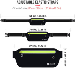 Akalas Ultra Slim Running Belt Waist Pack, No-Bounce Lightweight Fanny Pack, Water Resistant Runner Waist Bag, Adjustable Running Pouch for Gym Workouts, Travel & Outdoor Activities