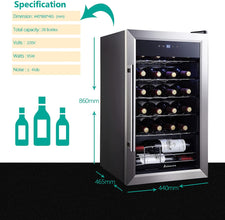 Kalamera 28 bottles Wine fridge mini wine cooler free standing glass door drink cellar stainless steel beverage refrigerator
